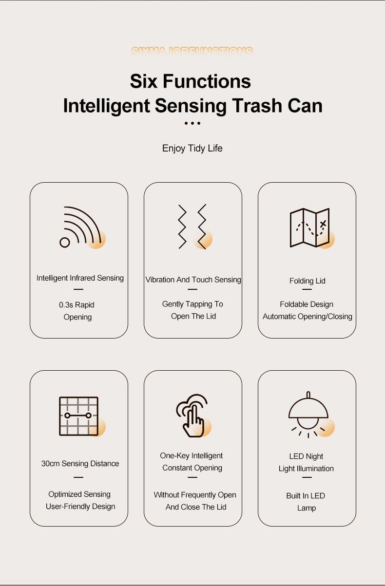 Product Introduction of 17L household smart induction trash can for kitchen, bedroom, bathroom, electric, fully automatic lid opening, induction kick 3