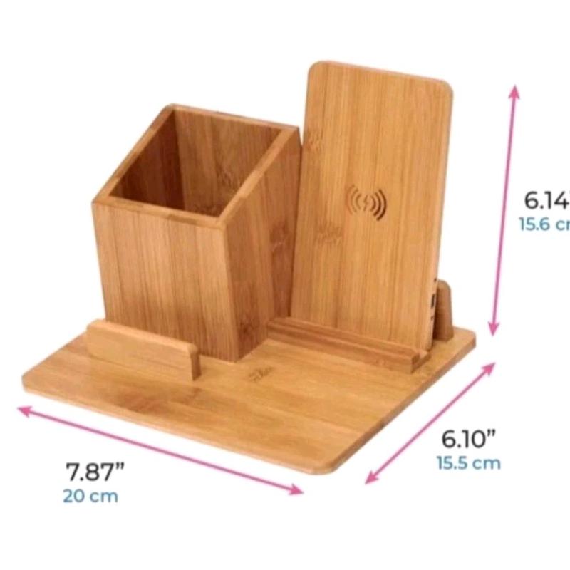 Rak Pensil Serbaguna Kayu Jati Belanda dengan Holder Hp Portabel - Desk 1