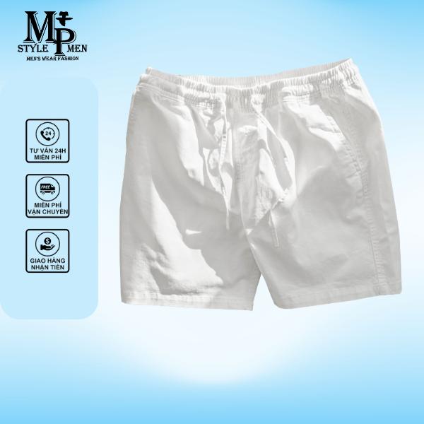  Quần short kaki nam co giản nhẹ trên gối thoải mái màu trắng Có Túi 