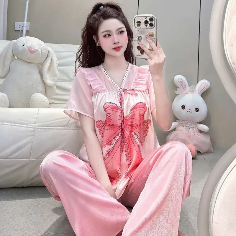 Bộ lụa xước tiểu thư cổ V mới về size tới 62kg