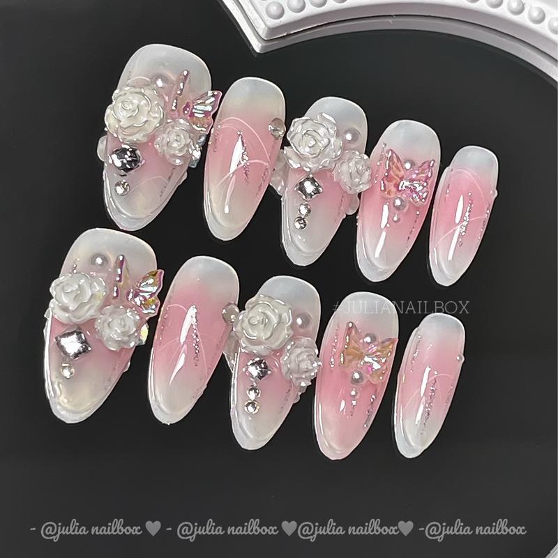 JuliaNailbox Mã 434 omber hồng Móng tay giả thiết kế thủ công sơn gel tặng kèm keo miếng dán dũa bông cồn gắn dễ dàng tiện lợi có thể tái sử dụng