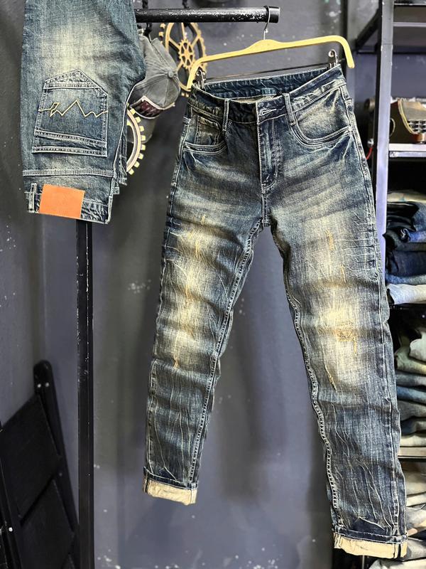 Quần Jeans THREE CLTN JD668 Quần Jeans Dài Nam Màu Xanh Phủ Vàng Đồng Túi Thêu Chất Denim Chi Tiết Như Hình J3656.