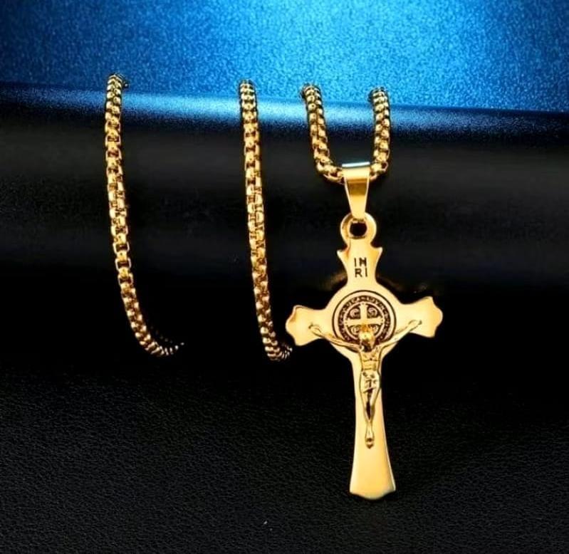 Kalung Salib Katolik St Santo Benediktus Titanium Kalung Doa Perlindungan Kedamaian Aksesoris Elegan 3