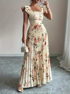 Vestido elegante para mujer con estampado floral y dobladillo plisado, nueva moda otoño/verano, estiloso y cómodo, perfecto para uso casual