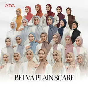 Zoya Belva Plain Scarf Kerudung Hijab Segiempat Polos Bahan Soft Polyester Ukuran 110 x 110 cm Finishing Stitching