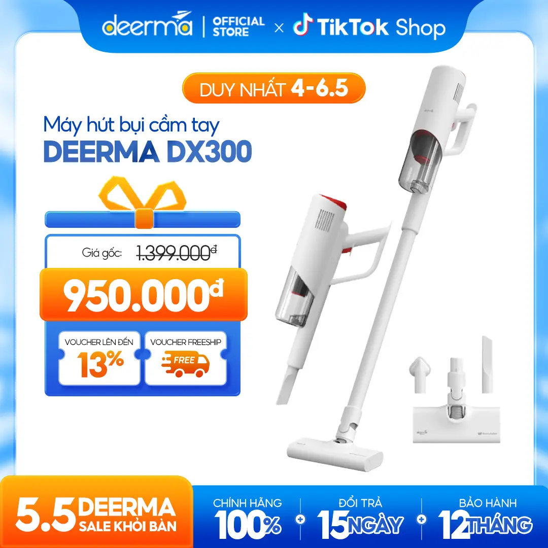 Máy hút bụi cầm tay Deerma DX300 đa năng 3in1 công suất 600W, lực hút lốc xoáy 15000pa - Bảo hành 12 tháng