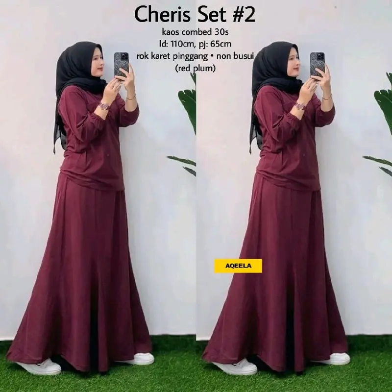 Cheris Setelan Rok Kaos Combed Original Lingkar Dada 110 Panjang 65 untuk Wanita Nyaman Basic  Dewasa one set hijab style dan atasan one  set  elegan  lebaran 8