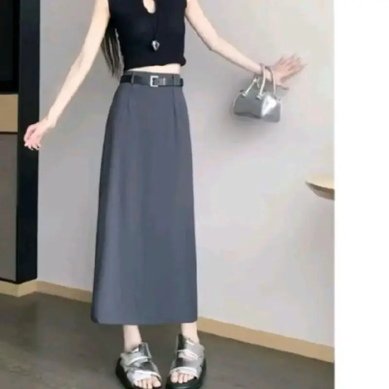 Chân váy A  Nữ suông công sở dáng dài xẻ sau chất liệu tuýt si dày dặn 3