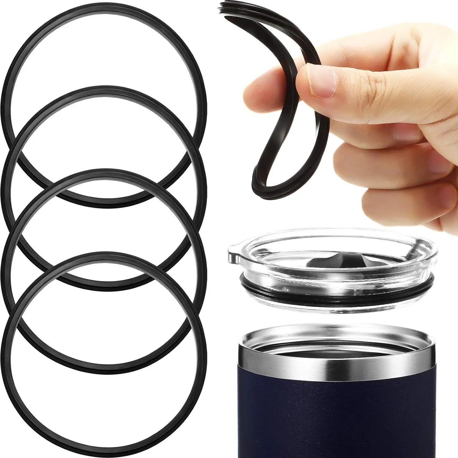 4 PCS 20 oz Replacement Rubber Lid Seals O Shaped Resealable Lid Gaskets for 10, 12, 16 and 20 Ounce Insulated Stainless Steel Tumblers