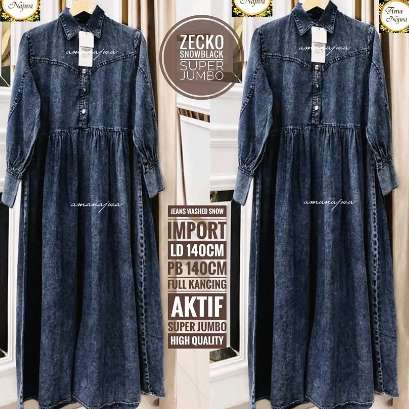 Dress gamis jeans jumbo LD 120&140cm Wanita 2