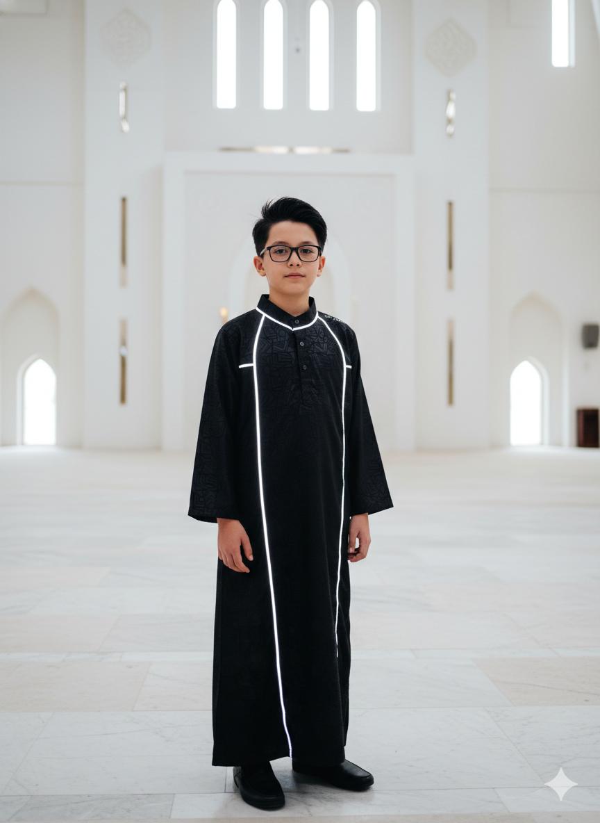 Jubah Gamis Anak Terbaru Motip Embos Strip Reflektip/Menyala Anak Usia 4-15 Tahun Premium Medium