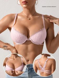 Sujetador de encaje sexy para mujer con espalda descubierta y aros, cierre frontal, lencería elegante con soporte cómodo, perfecto para ocasiones especiales