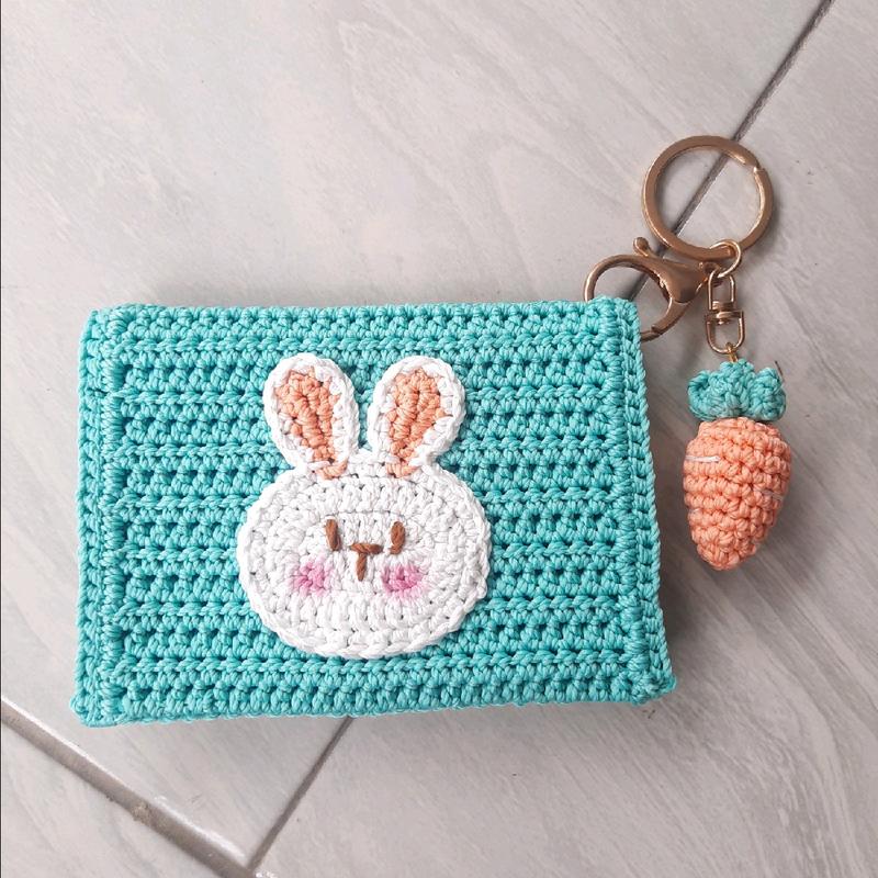 Dompet Kartu Rajut Karakter Imut Lucu Model Terbaru Handmade untuk Wanita Perempuan Hitam Pink 6
