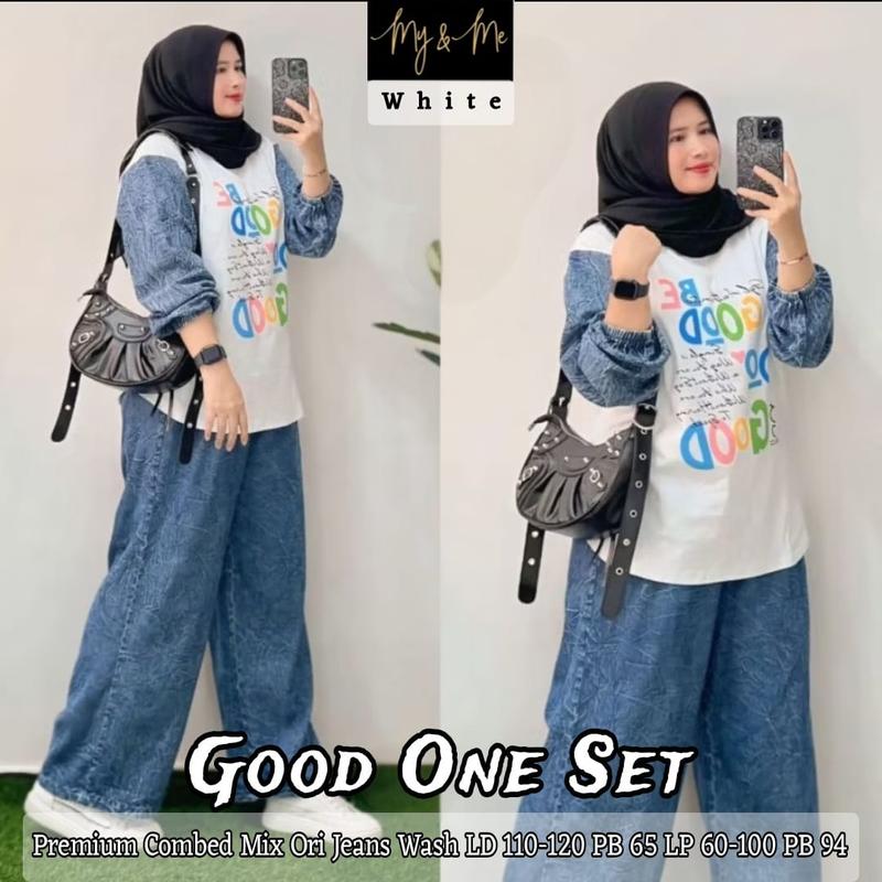Good Oneset Setelan Celana Wanita Jumbo Bahan Combed Mix Jeans Wash 2