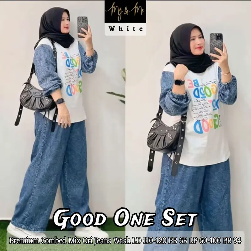 Good Oneset Setelan Celana Wanita Jumbo Bahan Combed Mix Jeans Wash 2