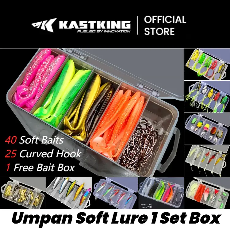 [OFFICIAL] KASTKING Umpan Soft Lure 1 Set Box Umpan Pacning Paddle T Tail Kotak Minow Spoon Soft Frog Fake Bait Soft Bait Fishing Lure Umpan Pancing Umpan Lembut SET BOX 10 soft lure Free Bait Box 2 Curved Hooks (2pcsx1.8g 7cm)