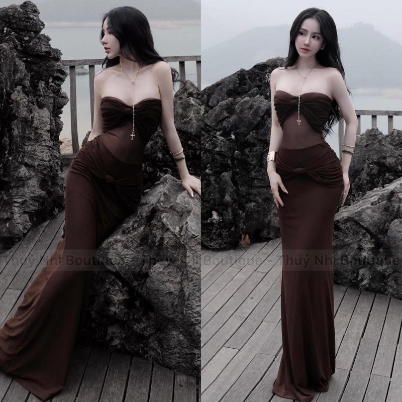 ĐẦM BODY CÚP XOẮN NGỰC XOẮN HÔNG THUN LẠNH PHỐI LƯỚI CÓ MÚT XẺ TÀ SAU