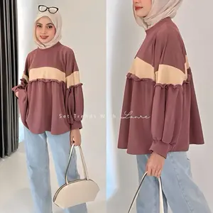 Loli Blouse Knit Wanita Hijab Casual Oversize Ruffle Trendy Kekinian - Atasan Muslimah Modis