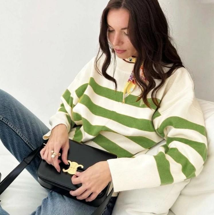 Sweater rajut oversize stripe-Diora premium Knitwear Atasan Wanita Motif Kerah Bulat Baju Fit 4