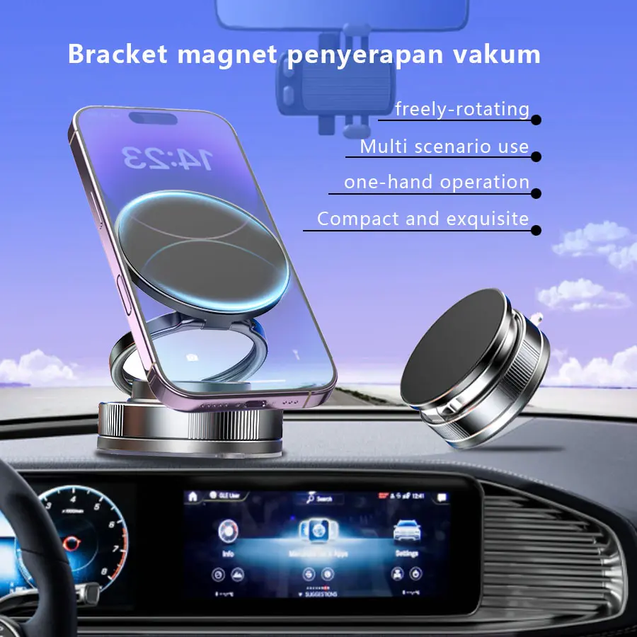 magsafe car holder Pemegang Telefon Kereta, untuk Proton dan Perodua, Penyedutan Vakum, Magnetik, Bahan Aluminium, dengan Sedutan Vakum, Sesuai untuk Telefon Bimbit, Proton / Perodua