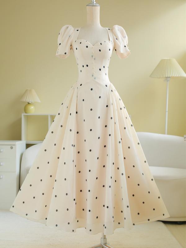 SÒ VINTAGE - CLAUDI đầm chấm bi tay phồng dáng xòe