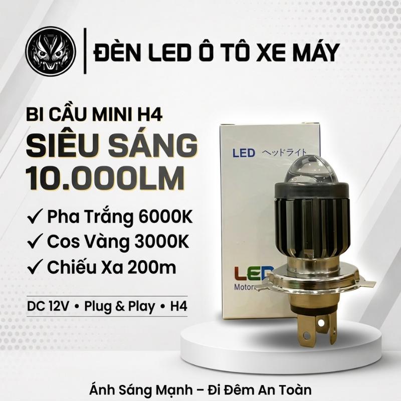 Đèn Pha Led Bi Cầu Mini H4 tăng cường ánh sáng cho xe máy ,ô tô ,an toàn khi đi buổi tốix1cv1xvx21x10v
