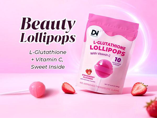 C+Collagen L-Glutathione Permen Lolipop with Vitamin C - 10 Batang, untuk Kesehatan Kulit dan Glowing,Hydrolyzed Collagen Peptides dengan Vitamin C, Stroberi,Hadiah untuk Wanita / Hadiah Istri / Hadiyah Spesial , COD | BPOM [HALAL]  | Divinity Nutra