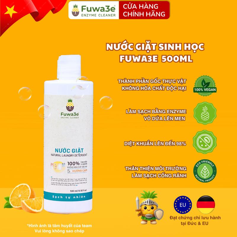 Nước giặt xả hữu cơ Fuwa3e enzyme sinh học từ vỏ dứa 500ml- giặt đồ trẻ em đồ lót sạch nhanh