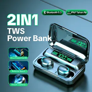 [COD] TWS Earphone Bluetooth 5.3 2in1 Powerbank 3000mAh LED Hi-Fi 9D Bass Mic Waterproof