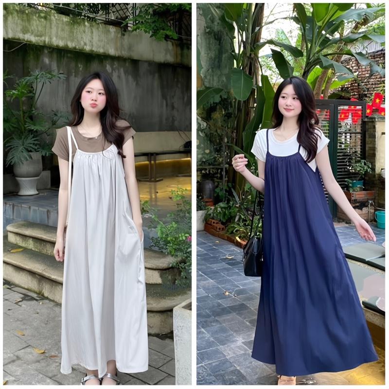 [Y1- Hàng sẵn] Sét Yếm Nữ Dáng Dài 2 Dây Kèm Áo Thun - Kho Sỉ Thuỷ Tiên