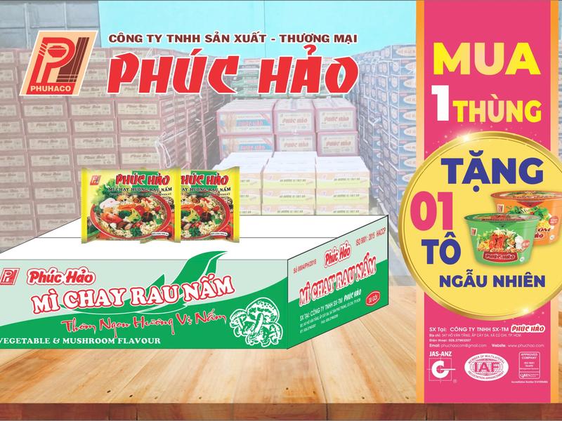Phúc Hảo Mì Chay Rau Nấm 30 Gói 65gr