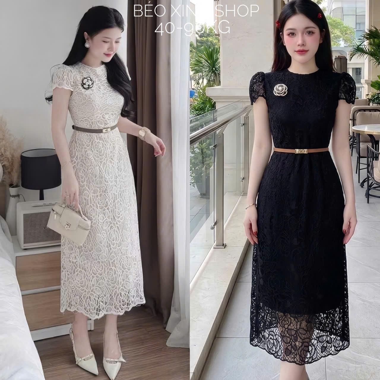 Đầm Dự Tiệc Thiết Kế 2 Lớp Ren Tiểu Thư Phối Hoa (Vải Ren 2 Lớp) Cao Cấp Thanh Lịch Sang Trọng Cho Các Nàng Bigsize 40–90kg Thời Trang Nữ Béo Xinh Shop - A.1739