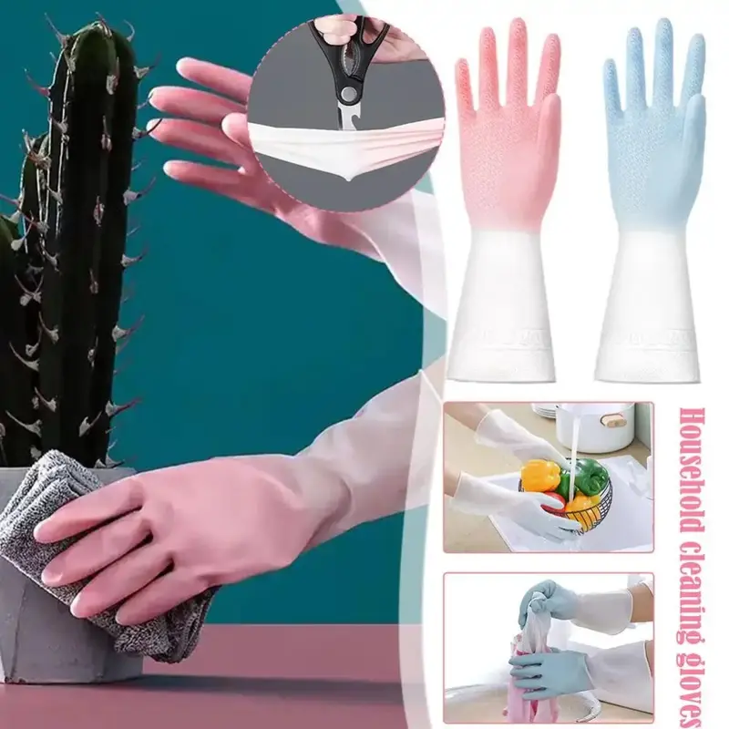 Găng tay làm sạch gia đình, chất liệu PVC mới, chống trượt, chống mài mòn, thích hợp cho nhà bếp và rửa chén, bền, găng tay cao su không thấm nước 1