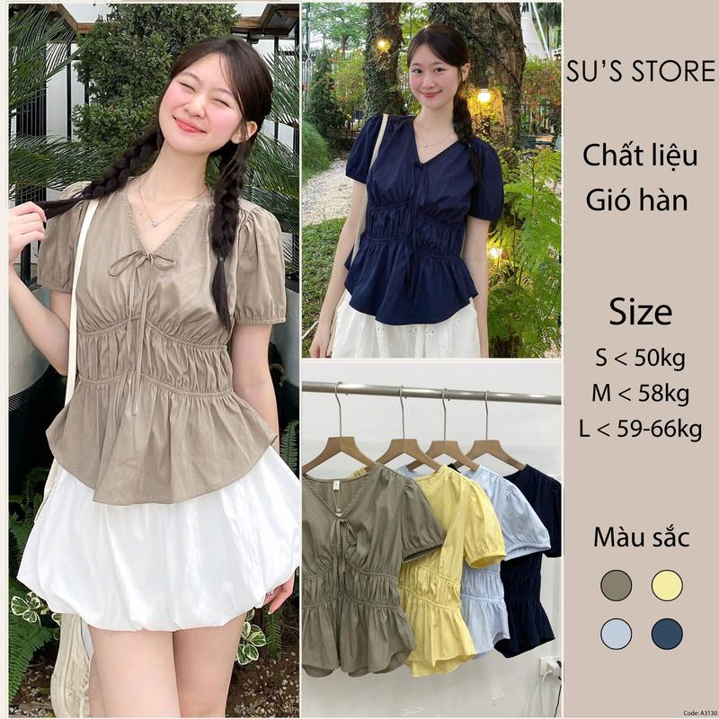 Áo Sơ Mi Cổ V Tay Bo Chun Eo Nơ Ngực A3130 Susstore Thời Trang Nữ