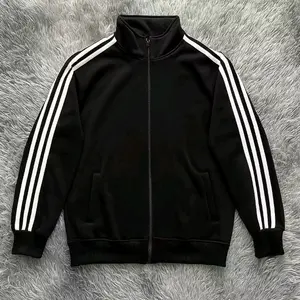 Jaket Tracktop Anak Unisex Laki-laki dan Perempuan Usia 4-14 Tahun warna Hitam dengan Desain Stripes Putih Fashion-BISA COD