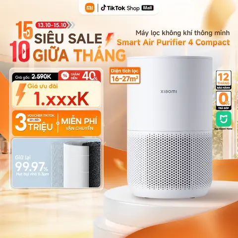 Máy Lọc Không Khí Xiaomi Smart Air Purifier 4 Compact Bản Quốc Tế - Tốc độ lọc: 230m³/h - Diện tích lọc 16-27m2 - Lọc Bụi Mịn - Bảo Hành 12 Tháng - Hàng chính hãng
