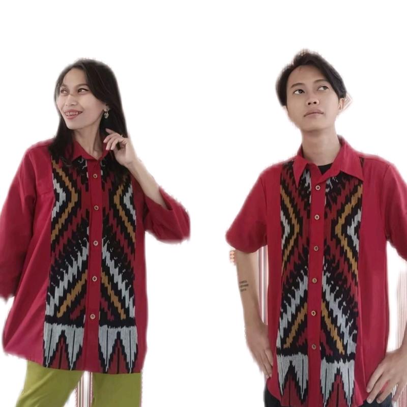 kemeja wanita tenun kamau Baju Katun Panjang Oversize Dewasa Atasan Cewek 0