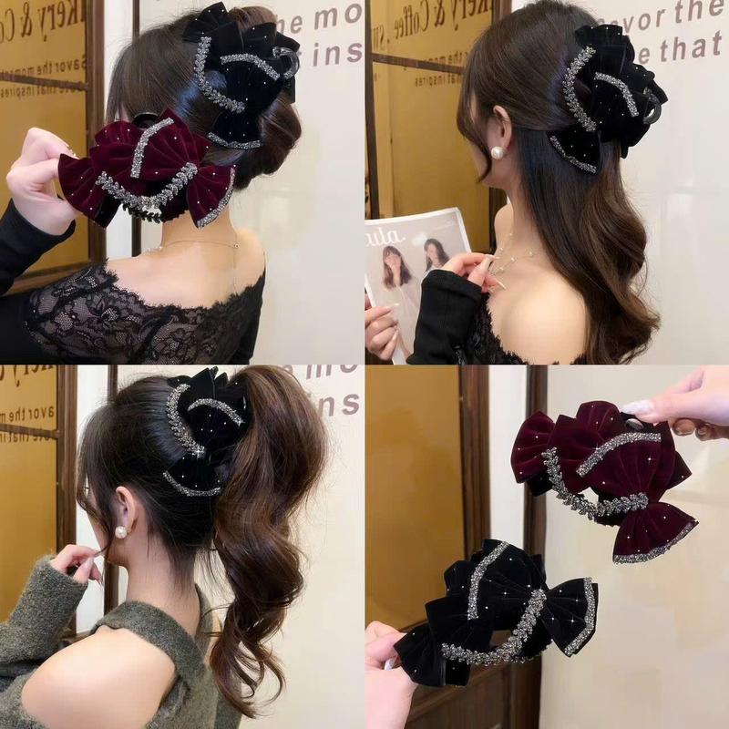 Kẹp Tóc Nơ Nhung Đính Đá Cao Cấp Thiết Kế Thời Trang Phong Cách Mới Sang Trọng Nhẹ Nhàng Mẫu Mới 2025 Cho Nữ