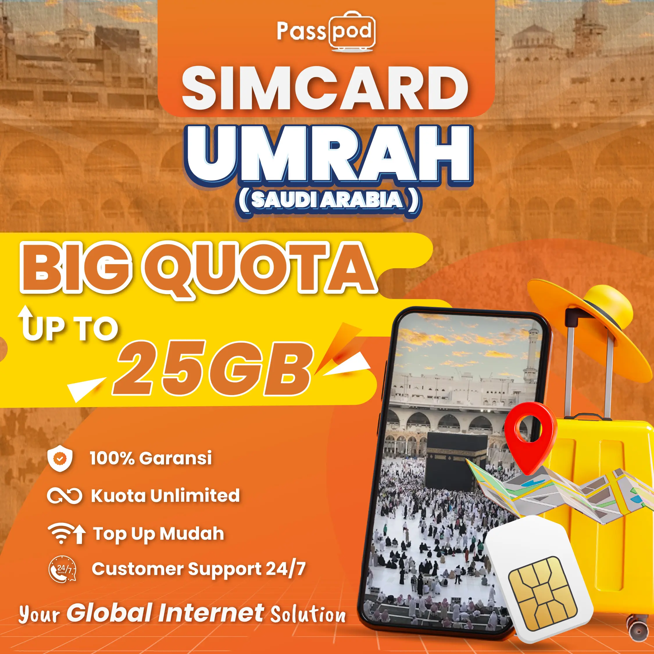 Sim Card Saudi Arabia/Umroh/Umrah/Haji Kuota Besar Up To 25GB