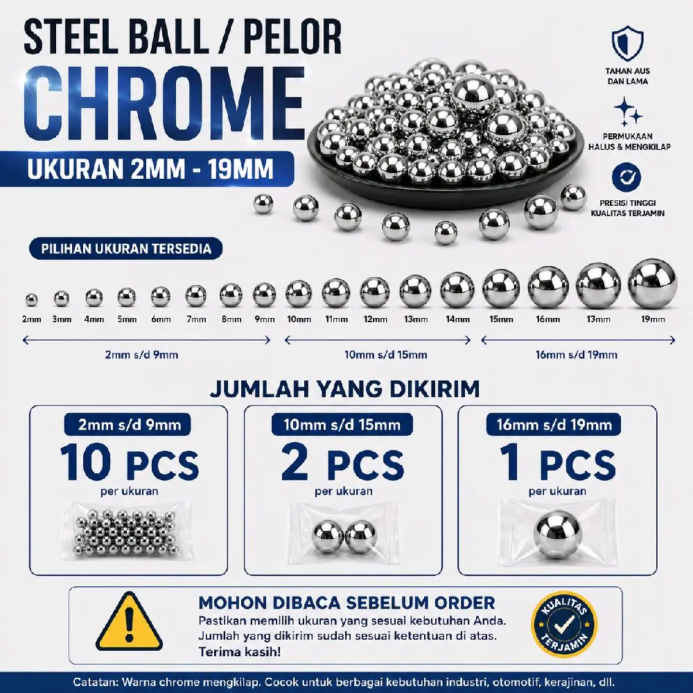 Steel Ball Pelor Bearing JPN - 2mm / 3mm / 4mm / 5mm / 6mm / 7mm / 8mm / 9mm / 10mm / 11mm / 12mm / 13mm / 14mm / 15mm / 16mm / 17mm / 18mm / 19mm