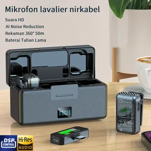 Mikrofon Nirkabel Lavalier Mic Portabel Audio Video Pembuatan Rekaman Wireless Microphone HP Clip On 2 Mic With Charging Case Untuk IPhone Android Komputer Laptop Live Video Recording Game YouTube Interview TikTok mic konten kreator jepit