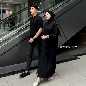 Jannah Couple By Hagia Sudah Sepasang Dress Dan Koko Pria Overdeck bahan kaos combed Kombinasi Muslim Pasangan Keluarga