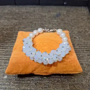 Gelang Kristal Swa kombinasi dengan Mutiara Shell  Mewah Cantik Elegant (Req Ukuran tulis di Note) sl4