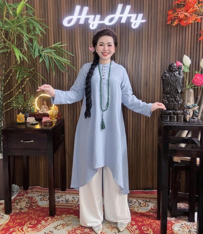 Hân Mỹ - Bộ Pháp Phục Lễ Chùa Nữ Bigsize Cổ Tròn Dáng Dài Sang Trọng-HyHy