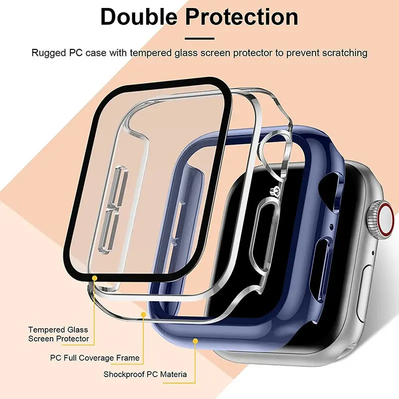Temepred Glass PC Case for Apple Watch Ultra 2 49mm IWatch 40mm 41mm 44mm 45mm 42mm 38mm Series 9 8 7 6 5 4 3 2 1 SE 2 3 Screen Protector Bumper Cover Accessories for Jam Tangan Smartwatch 1