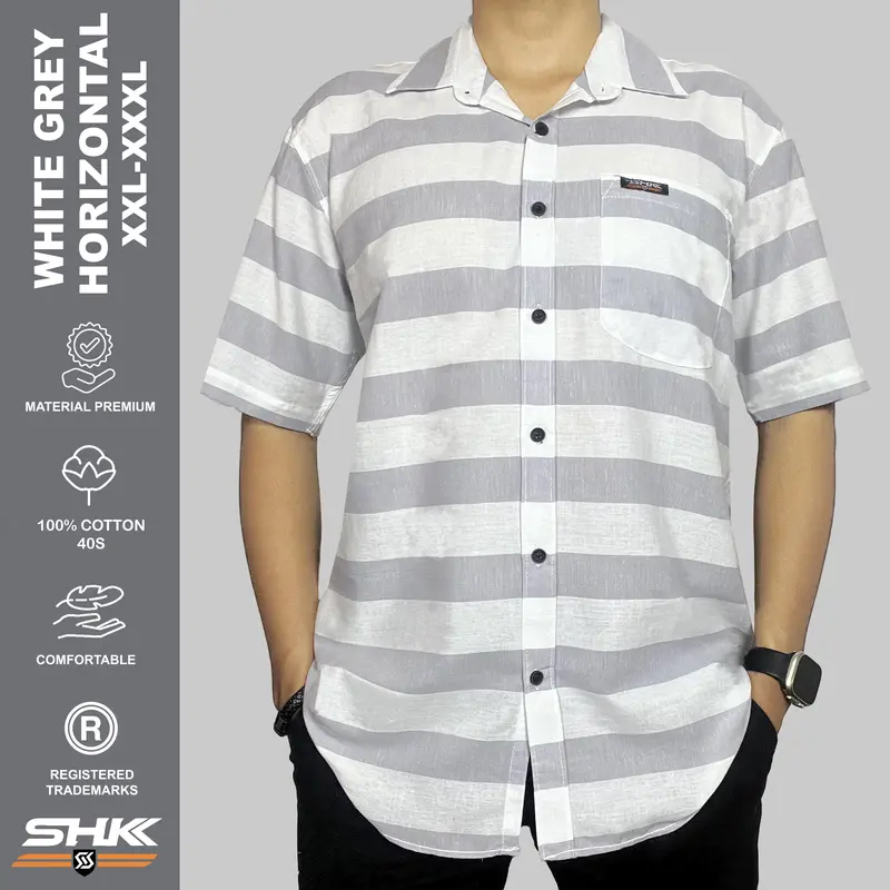 SHK BIG SIZE Kemeja STRIPE series cowok cewek katun twill baju lengan pendek 2