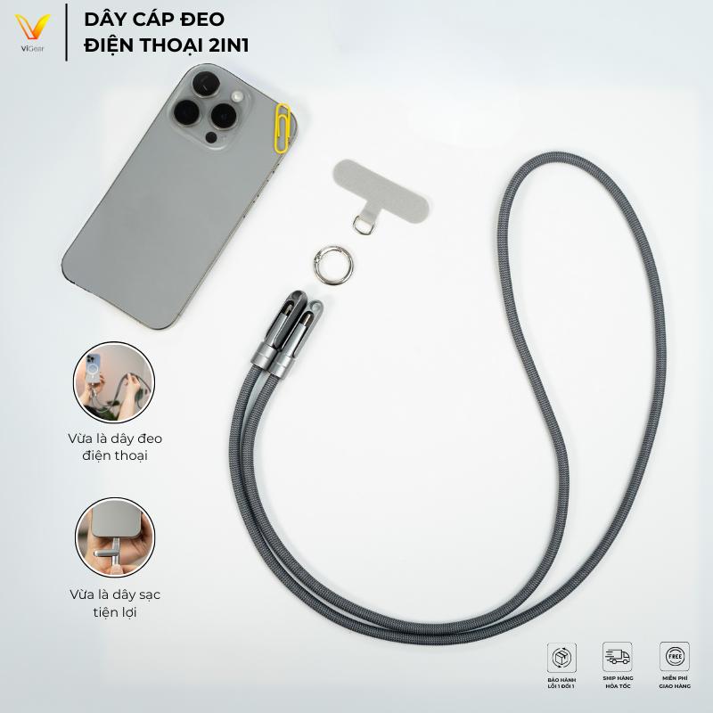 Cáp Sạc Nhanh Kèm Dây Đeo Điện Thoại 2in1 ViGear – Hỗ Trợ Sạc Nhanh C-C 65W C-L 27W Dành Cho iPhone Android C02