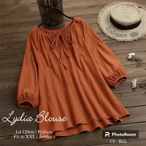 Blouse Wanita Jumbo LYDIA Basic Crinkle Airflow Oversize Baju Top Dewasa Serut Atasan Lengan Panjang Balon by Yessa Unique Busui Kancing Linen - Premium Rayon Crinkle - Katun blouse wanita lucu elegan