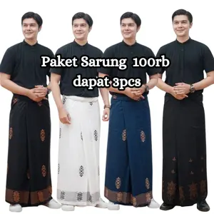 Paket Sarung 100Rb Dapet 3Pcs Printing Batik Motif Muslim Dewasa Sarung Polos Katun Lembut Hitam Kain Santri Pekalongan