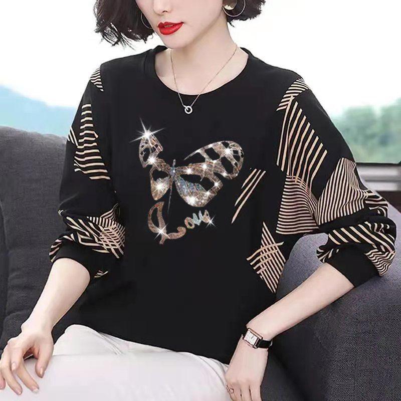 Áo Thun Dài Tay Cho Mẹ Trung Niên, Dáng Rộng, Cỡ Lớn, Áo Cánh Dơi Để Che Bụng, Mới, Mùa Xuân Và Mùa Thu 5